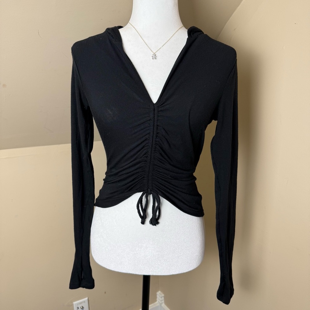 Body Wrappers Black Ruched Hoodie Top